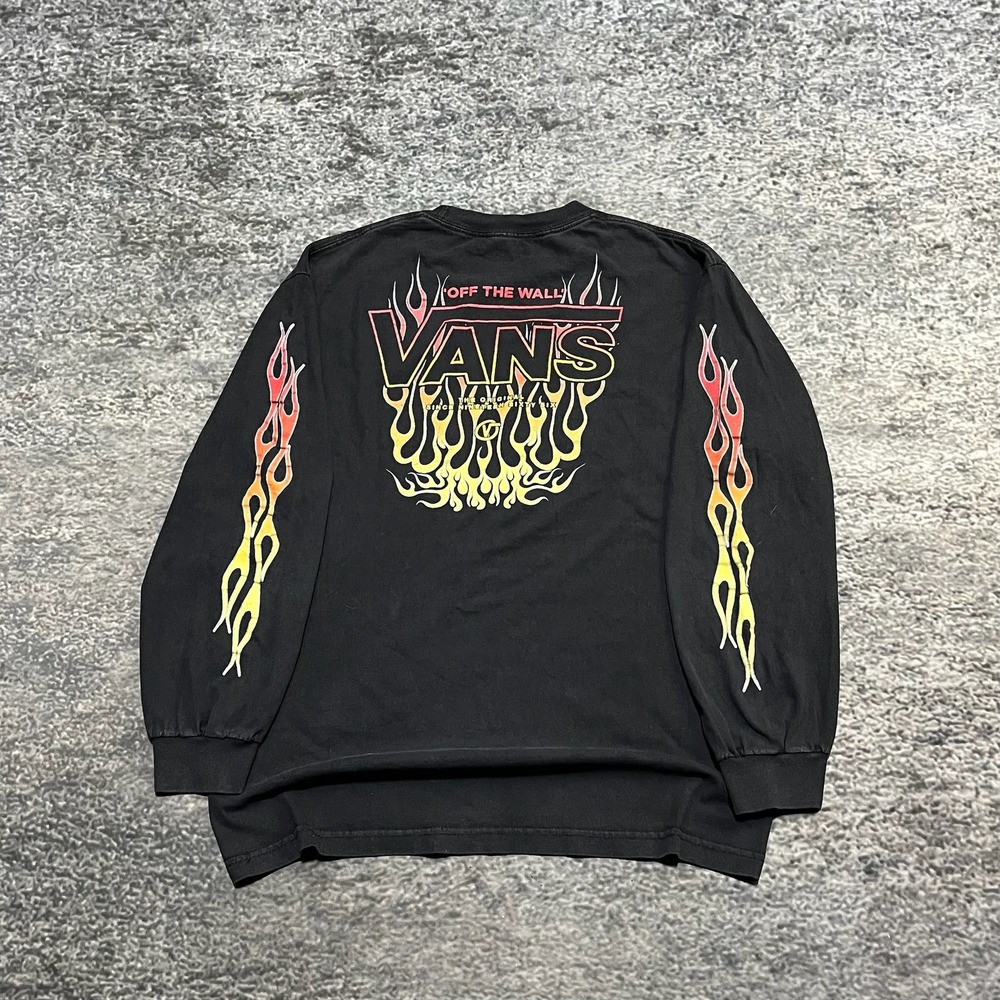 Vans Flame Long Sleeve Shirt Fire Mens Large Black‎ Skater Y2K